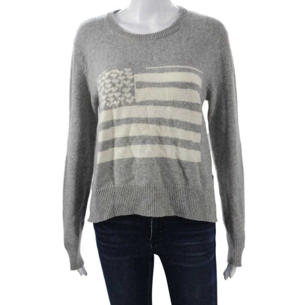 Kerri Rosenthal Womens Gray Cashmere Pullover Flag Size S